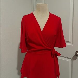 Red Wrap Top | Flowy Short Sleeve